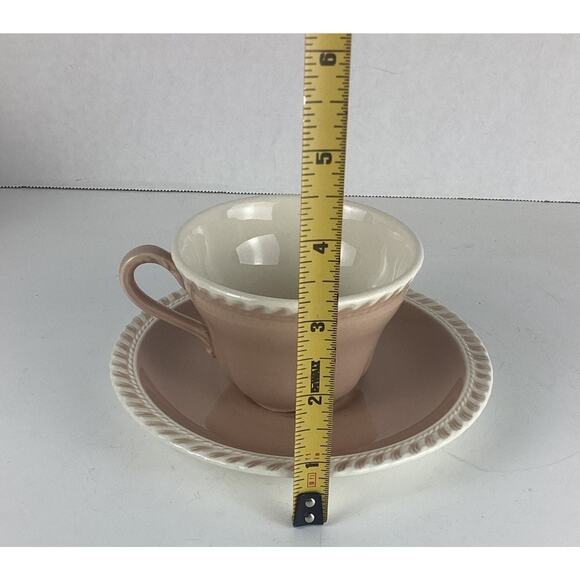 Harkerware Chesterton (4) Cups & Saucers Pink Cocoa Pie Crust Edge NICE - Picture 4 of 4